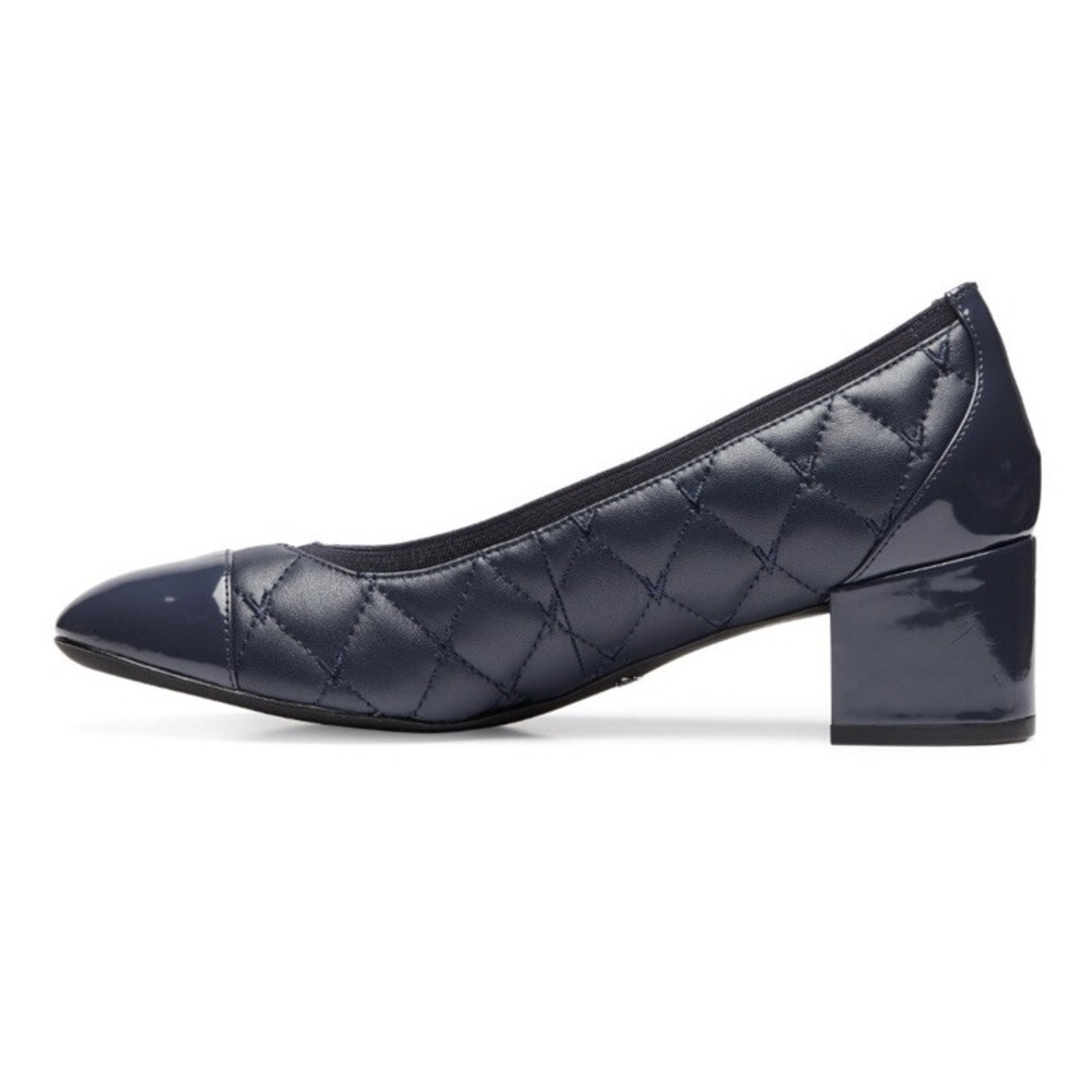 Vionic Ruby Quilted Leather Block Heel Pumps Blue Orthotic Womens 8 Wide New - Picture 2 of 5
